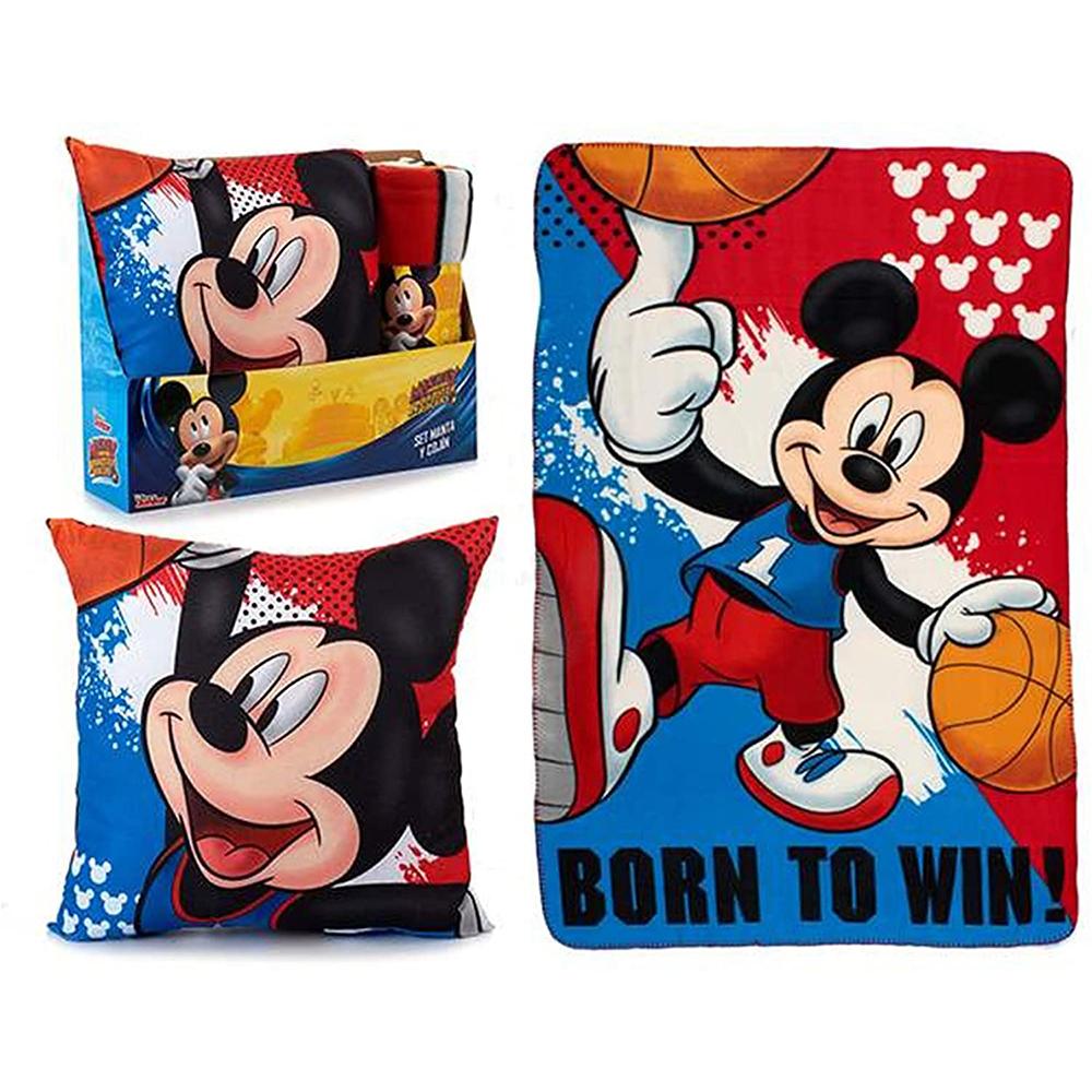Set cameretta Disney Topolino con cuscino sagomato e coperta plaid morbida per bambini ufficiale Mickey Mouse - Casa Dolce Inverno