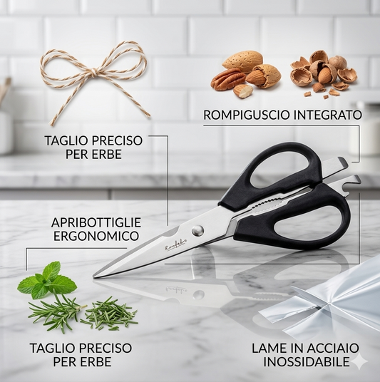 Forbici da Cucina Multifunzione 3in1 | Acciaio Inox Professionale | Taglia Apre e Sminuzza