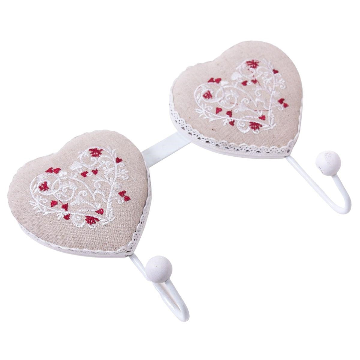Appendino a Cuore da Parete in Metallo Bianco – Gancio Doppio Decorativo