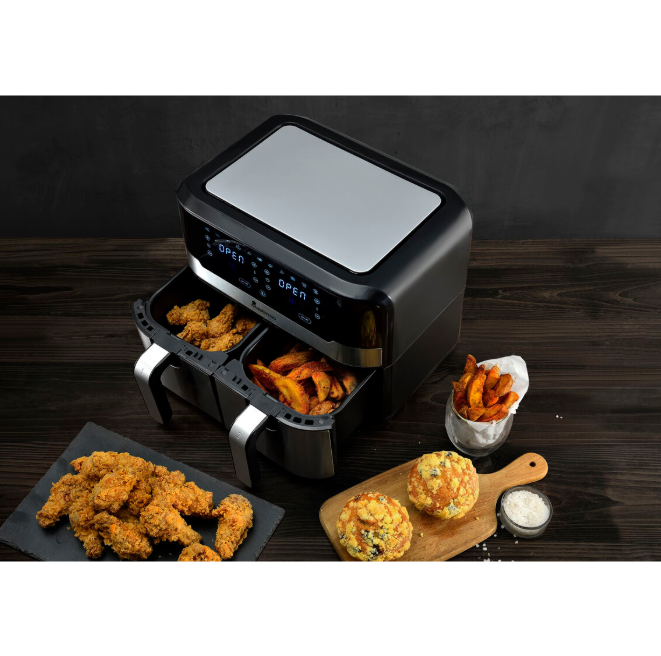 Friggitrice ad Aria MasterPro Rocket Duo 900 — Doppio Cestello 9L 2400W Touch Screen | Cucina Due Pietanze Insieme