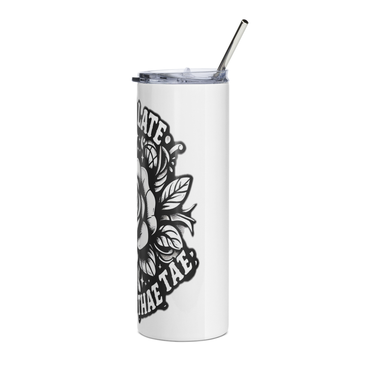 Tazza viaggio termica 600ml rosa tattoo vista sinistra design tatuaggio