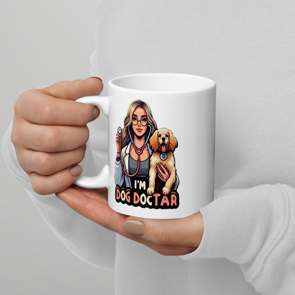 Tazza Dog Doctor con manico a sinistra, regalo per laurea in veterinaria
