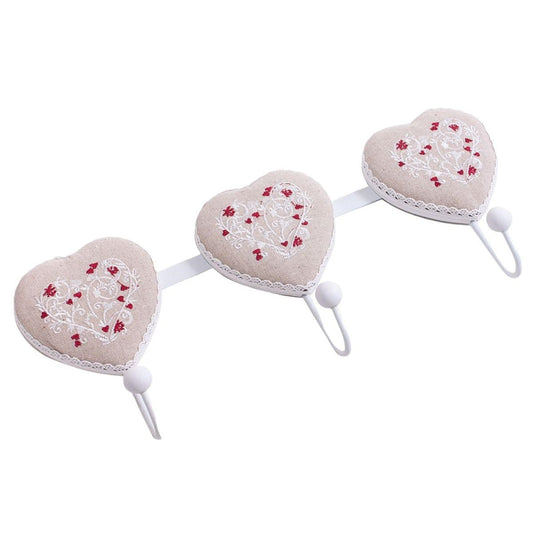 Appendino a cuore da parete con 3 ganci, ingresso shabby chic