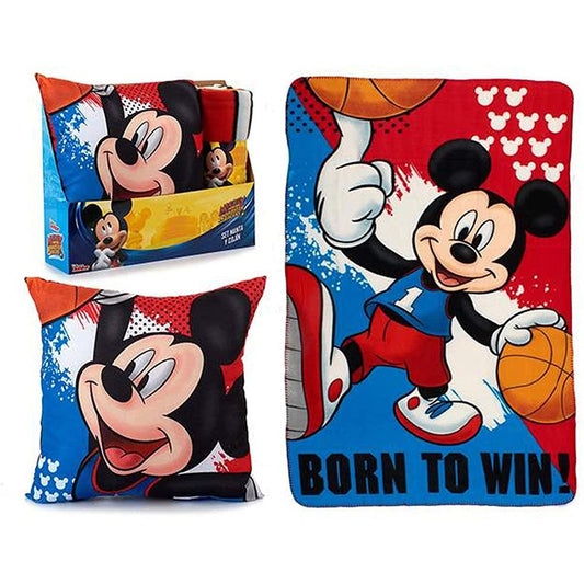 Set cameretta Disney Topolino con cuscino sagomato e coperta plaid morbida per bambini ufficiale Mickey Mouse - Casa Dolce Inverno