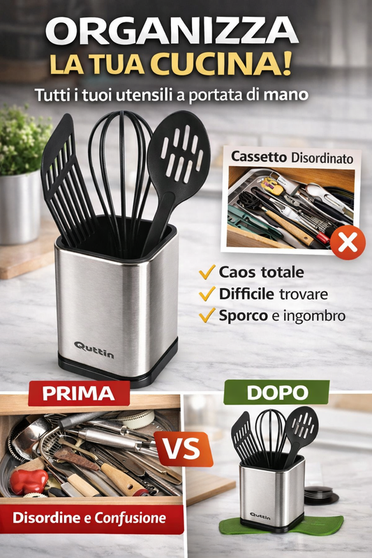 Portautensili da Cucina in Acciaio Inox Quttin – Organizer Cucina Compatto