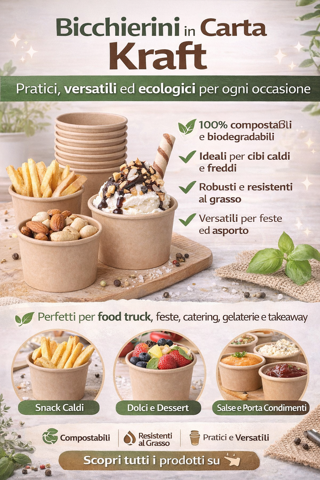 Contenitori Biodegradabili 350 ml (25 pezzi) – Ideali per Zuppe e Cibo da Asporto