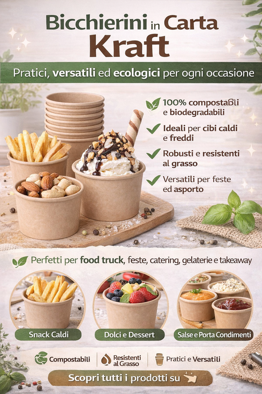 Contenitori Biodegradabili 350 ml (25 pezzi) – Ideali per Zuppe e Cibo da Asporto