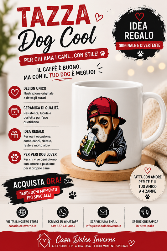 Tazza Cane Stile Urbano con Cappellino Rosso, Regalo Originale per Amanti dei Cani