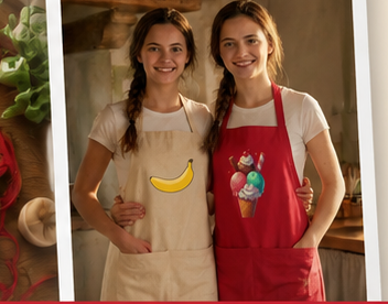 Kit 2 Grembiuli da Cucina in Cotone Bio Gelato Rosso + Banana | Idea Regalo Coppia