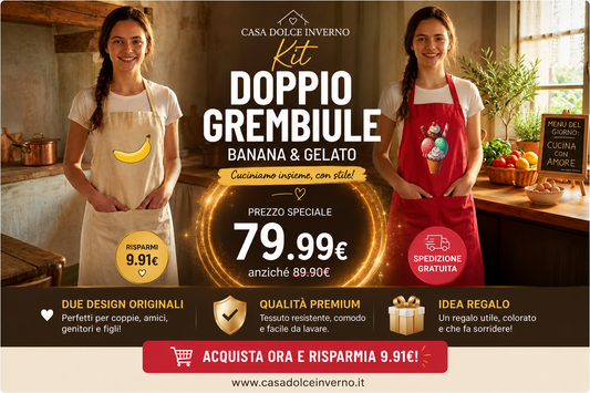 Kit 2 Grembiuli da Cucina in Cotone Bio Gelato Rosso + Banana | Idea Regalo Coppia