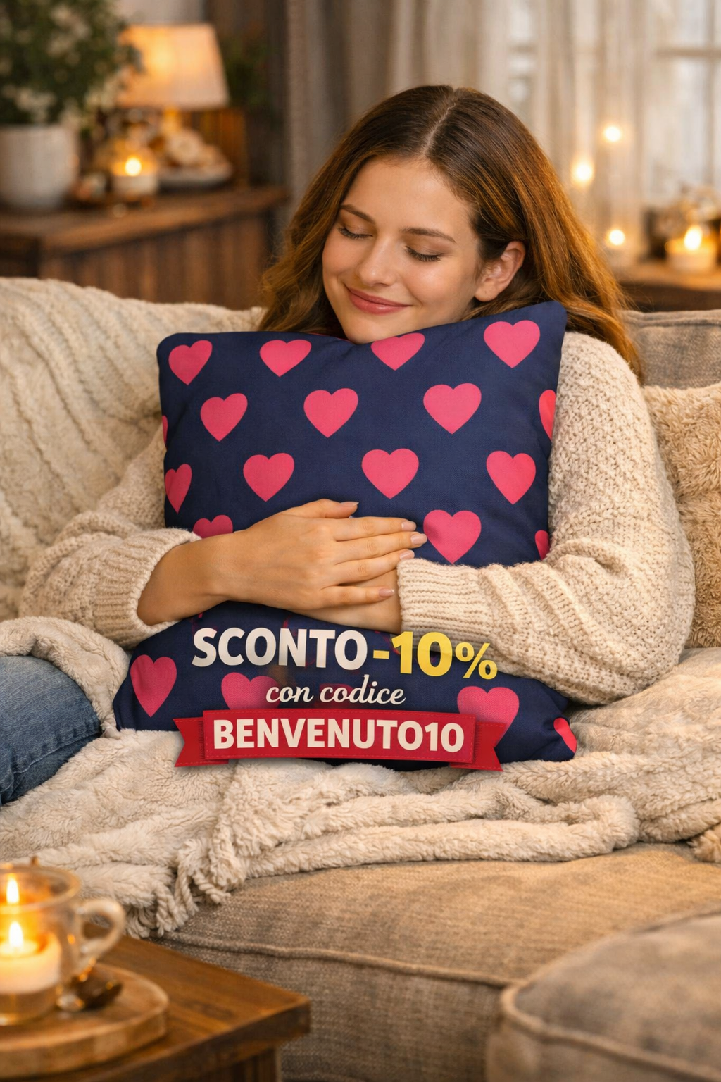 Cuscino Decorativo con Cuori 