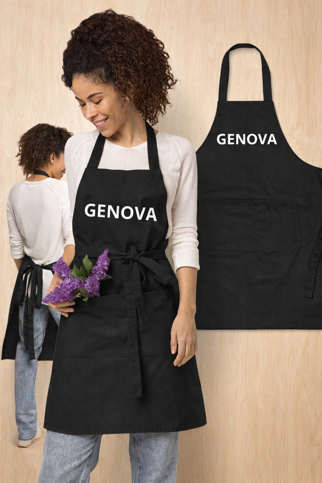 Grembiule da Cucina Nero con Scritta Genova — Unisex Regolabile | Idea Regalo Genovese Personalizzato