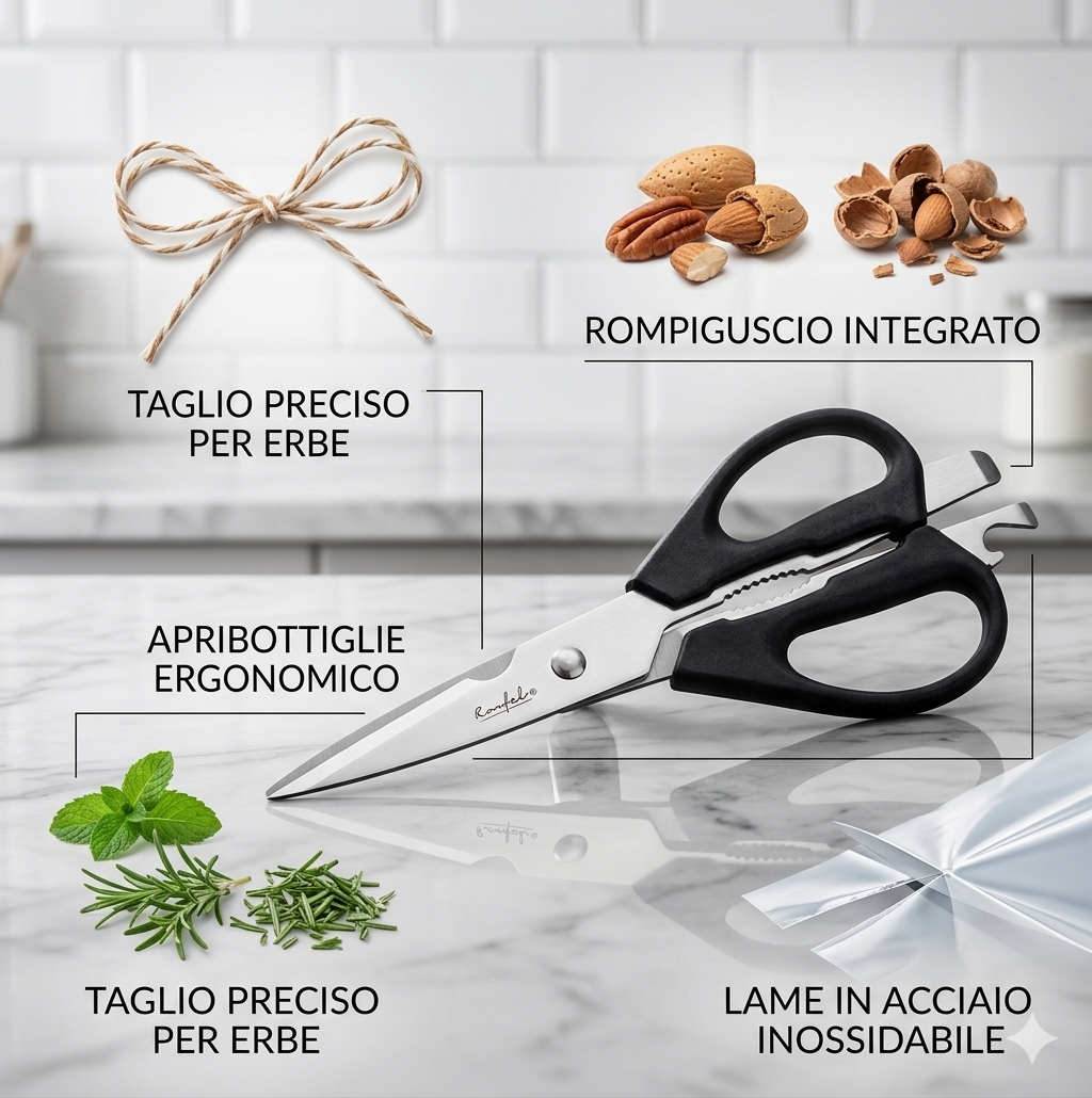 Forbici da Cucina Multifunzione 3in1 | Acciaio Inox Professionale | Taglia Apre e Sminuzza