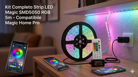 Striscia LED RGB V-TAC 5 Metri 60 LED/m RGB 5m Compatibile con Magic Home Pro con Telecomando e Alimentatore