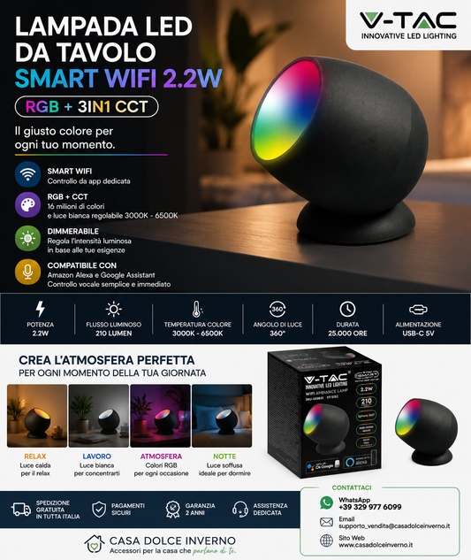 Lampada LED da Tavolo Smart WiFi 2,2W Con Collegamento Ad Alexa e Google Home