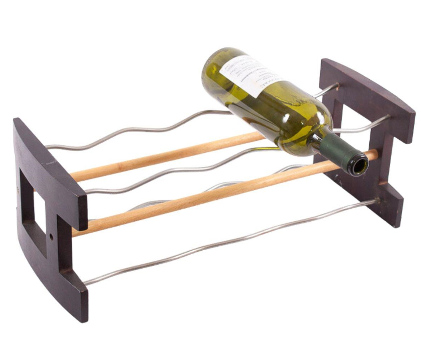 Portabottiglie da appoggio in metallo nero per 6 bottiglie con 2 ripiani portaoggetti salvaspazio 49x20x18 cm - Casa Dolce Inverno