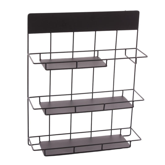 Mensola a Griglia da Parete in Metallo Nero con Portaoggetti