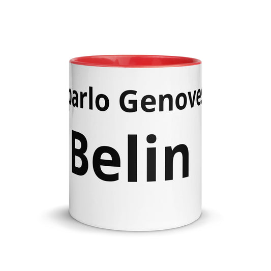 Tazza Belin Io parlo Genovese 11 oz bianca con interno rosso, vista frontale