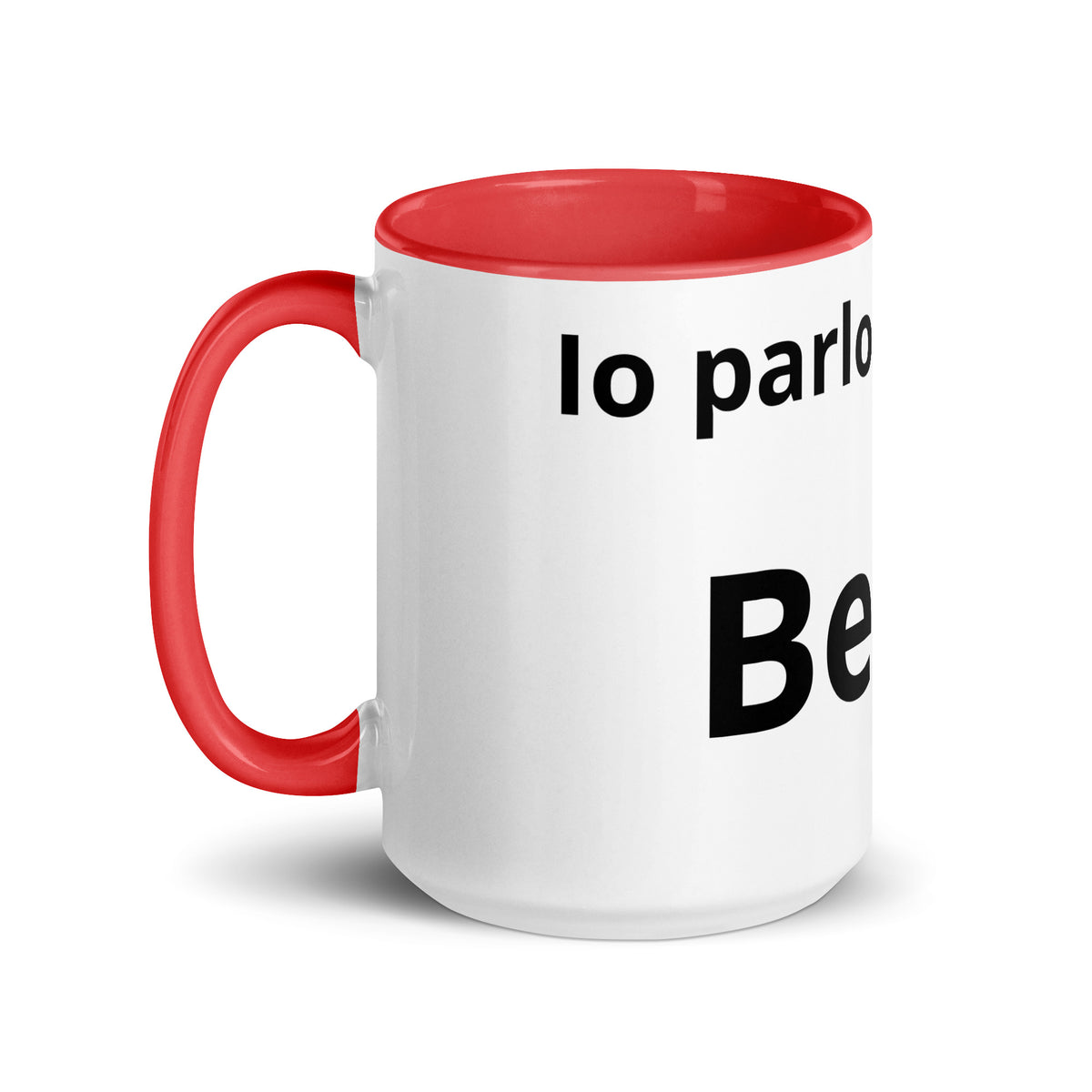 Tazza Belin Io parlo Genovese 15 oz con manico rosso a sinistra
